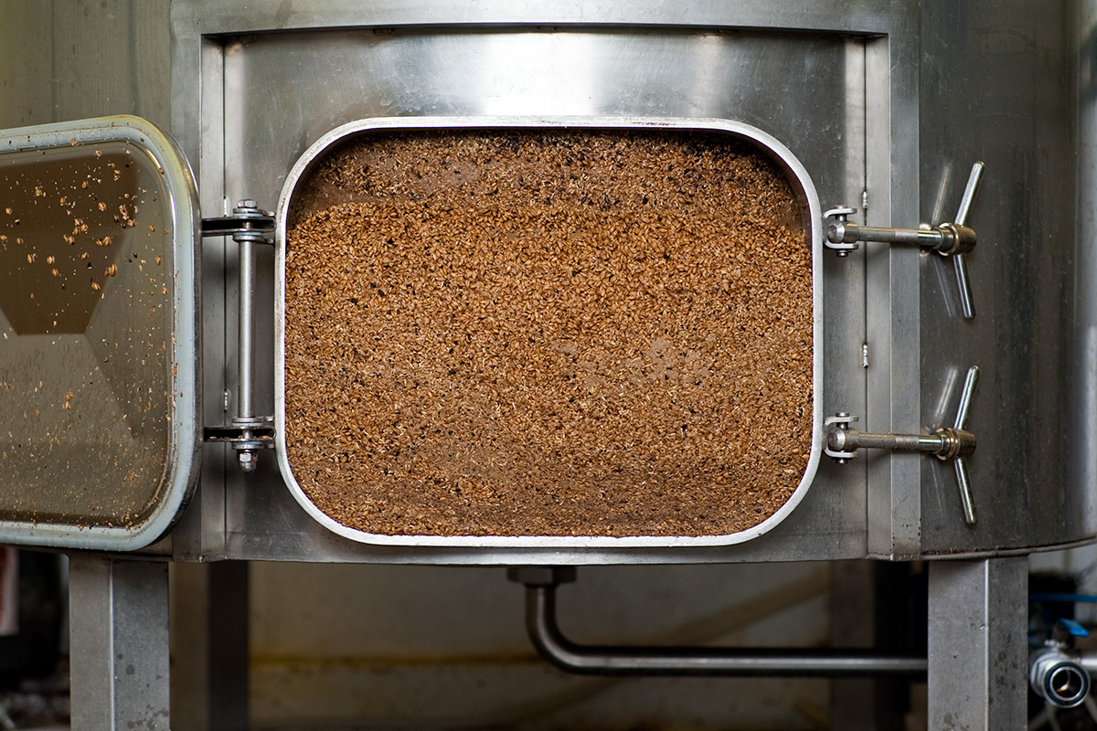 Grist in the mash tun at Marble Beer's new brewery