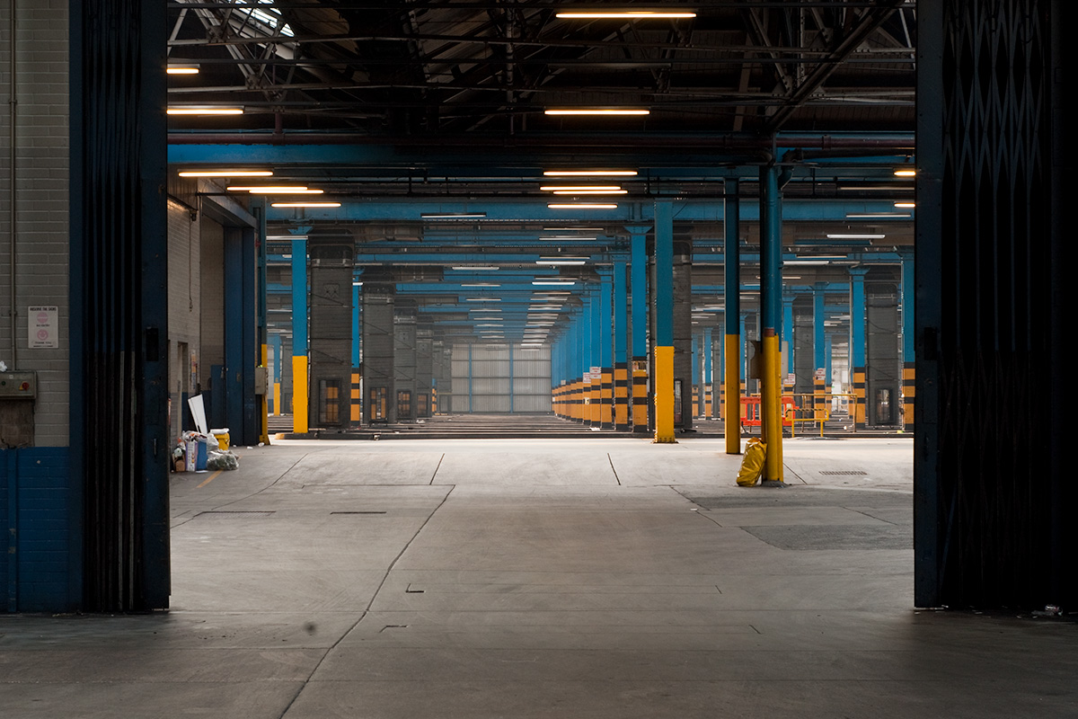 Looking across the driving area of Princess Road Bus Depot