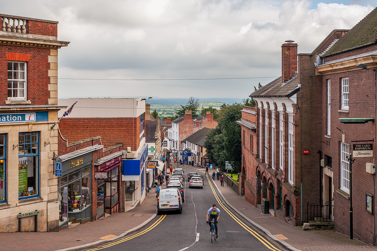 Self-portrait cycling up Church Street, Great Malvern