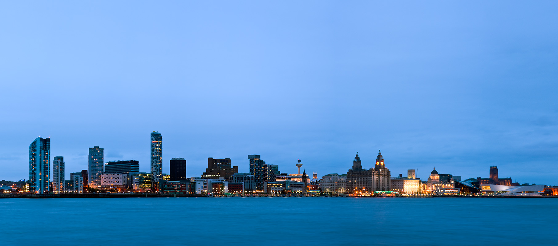 A panorama of Liverpool, Merseyside viewed from Wallasey, Wirral