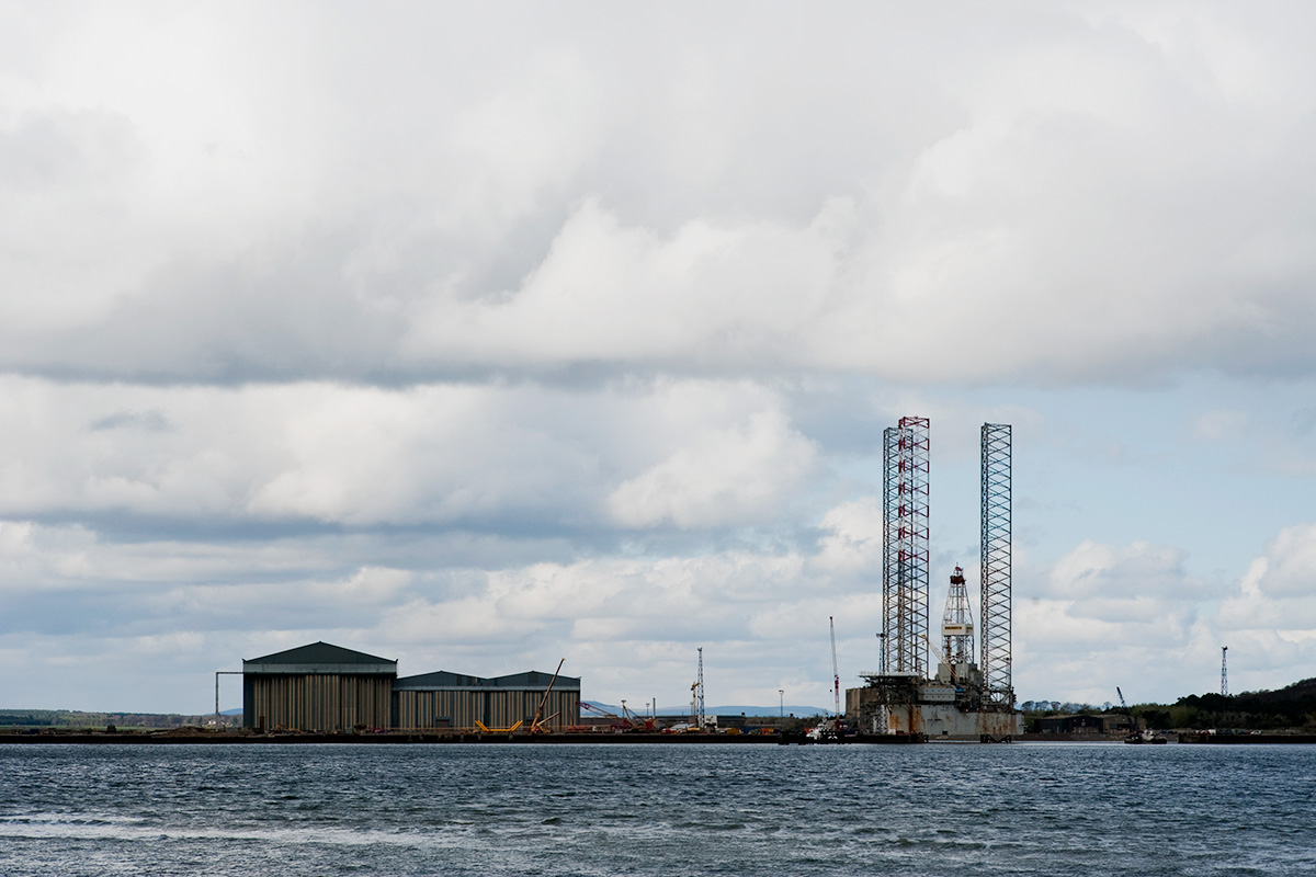 Transocean's GSF Galaxy I, a harsh environment deep water jack-up oil rig, being refitted at the Nigg shipyard, Tain, Cromarty Firth.