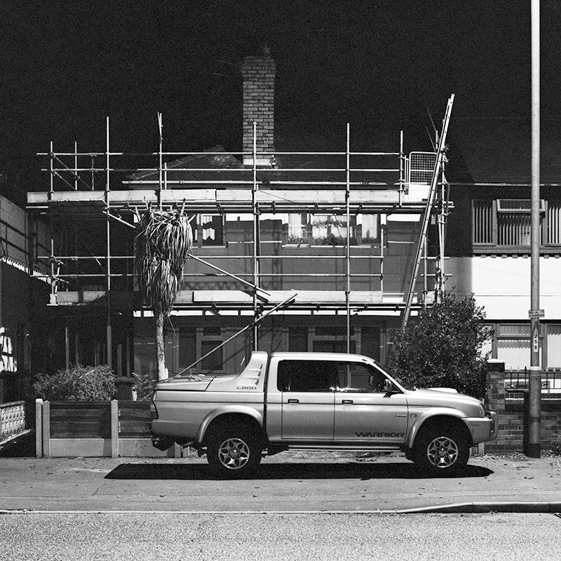 A scaffolded house in Withington, Manchester