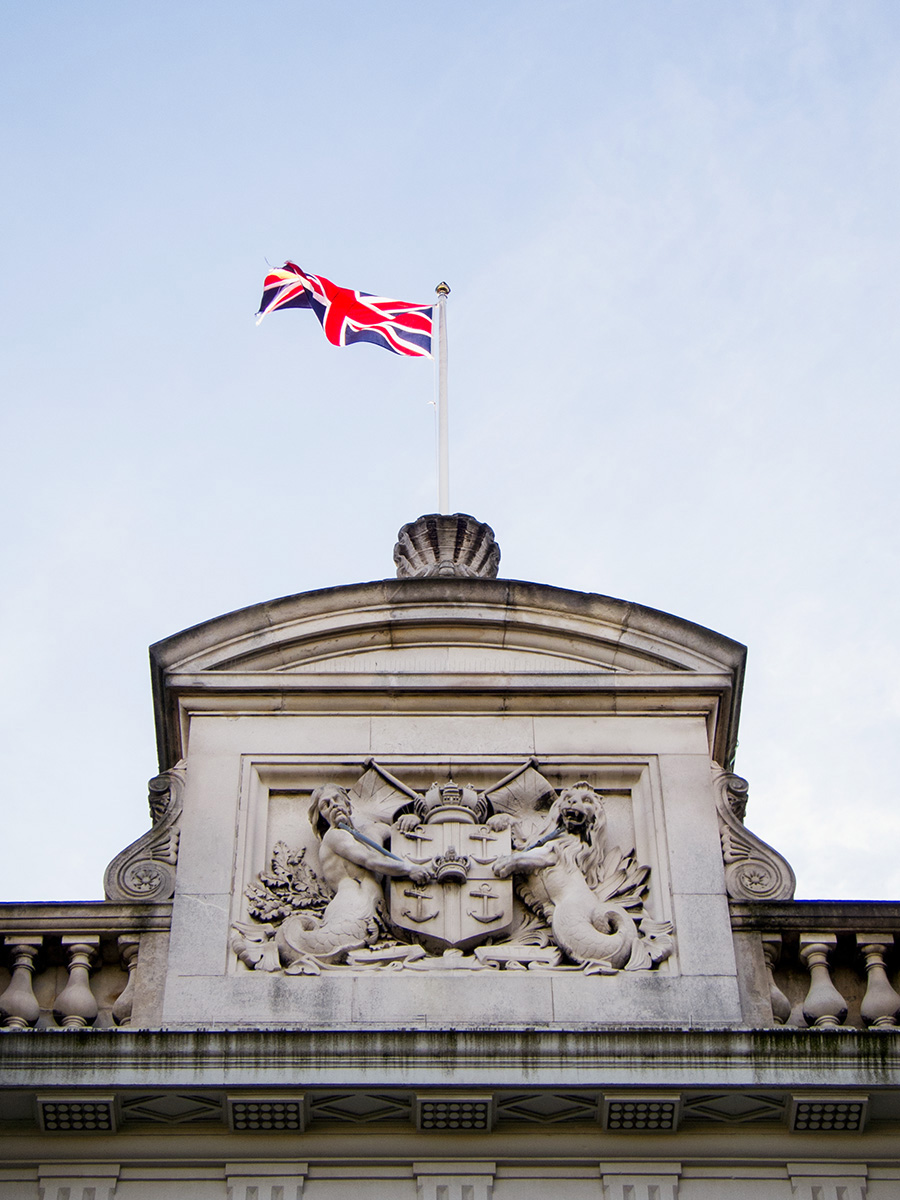 Above the front entrance of the National Maritime Museum, Greenwich, London