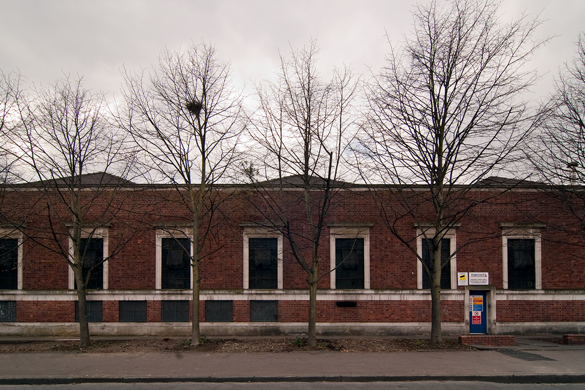 The back of Princess Road Bus Depot