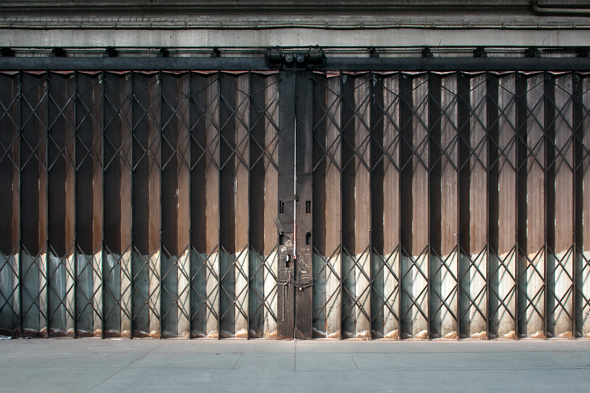 Shutters across the door through which buses enter