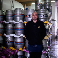 An employee in the old (then current) warehouse at Moorhouse's Brewery