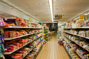 The spice aisle of Worldwide Stores, Rusholme, seen shortly before closing for the evening