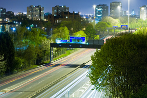 The Mancunian Way passing through Hulme, with Hulme and St George's beyond