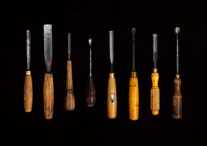 A cabinet maker's gouging chisels