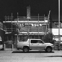 A scaffolded house in Withington, Manchester