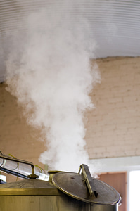 Steam rising from the copper at Marble Beer's new brewery