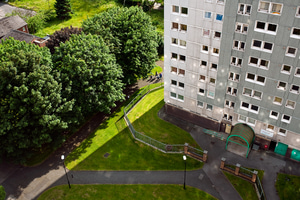 Eagle Court, Old Trafford, seen from Falcon Court