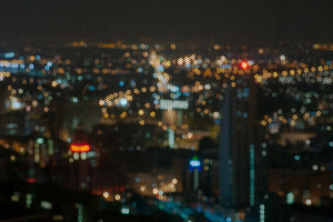 Manchester, seen through a sun screen in Beetham Tower